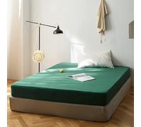 Lanqinglv Fitted sheet 140x200 cm Double Size Dark Green Brushed Microfibre 35cm Deep Fitted Bed Sheet,Super Soft and Machine Washable