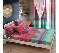 Lanqinglv Fitted sheet 150x200 cm King Size Brushed Microfibre 35cm Deep Fitted Bed Sheet,Bohemian Colorful Indian Style Fitted Sheet