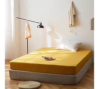 Lanqinglv Fitted sheet 150x200 cm King Size Yellow Brushed Microfibre 35cm Deep Fitted Bed Sheet,Super Soft and Machine Washable