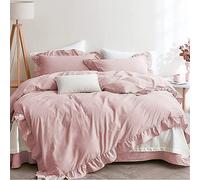 Lanqinglv Single Duvet Cover Set Pink Ruffle Shabby Chic Bedding Set Washed Microfiber Quilt Duvet Cover Single with Zipper Closure and 1 Pillowcase 50x75cm