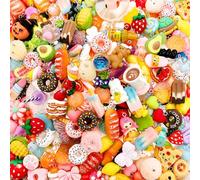 LanQmore 50PCS Cute Resin Charm Set for Bracelets, Assorted Kawaii Styles Bulk Pack, Small Animal & Candy Design for Jewelry Making, DIY Crafts, Bag Accessories, Gift Kit for Girls