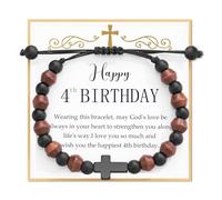 Lanqueen Little Boys Wooden Beads 3-10th Birthday Cross Bracelet Gifts for Little Boys/Son/Grandson/Nephew, Wood, Cubic Zirconia