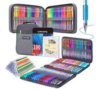 LANRENWENG 200 Pack Gel pens Set 100 Colored Gel Pen with 100 Refills, Fine Tip Glitter Gel pens with Canvas Bag for Adults Coloring Books Drawing Crafts Scrapbooks