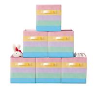 Lanrinwon 11 Inch Fabric Collapsible Storage Cubes,3 Pack Rainbow Colored Closet Storage Bins with Metal Handles Foldable Cube Baskets for Organizing Clothes, Toys, Books