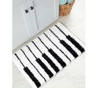 Lansatte Piano Keyboard Bath Mat Non-Slip 16’’W x 24’’L Luxurious Modern Contemporary Art Minimalist Black and White Tufted Bathroom Rugs Washable, Scandinavian Cute Fun Bath Rug Microfiber Absorbent