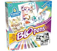 Lansay - BLOPENS Atelier Bébés Animaux - Creative Kit for Children from 5 Years Old - 8 Airbrush Effect Felt-tip pens, Reusable Stencils - Drawing & Coloring Set - Creative Leisure Activity