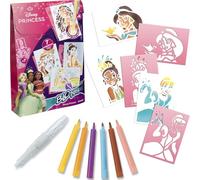 Lansay - BLOPENS DISNEY PRINCESSES - Drawing & Coloring Kit for Children from 5 years old - 6 Blopens Blowing Coloring Pens + 7 Reusable Stencils - Manual Activity - Birthday Gift