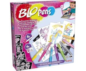 Lansay - BLOPENS - Fairy Activities Set - Blowing Coloring Pens with Reusable Stencils - Gift Idea for Children from 5 Years Old - Fairies, Unicorns & Glitter Mermaids Design Kit