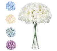 Lansdowns Silk Hydrangea Fake Flower 10pcs DIY Floral Artificial Flower with Stems for Wedding Office Shower Decor Hotel Banquet Home Decor (White)