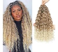 Lanse Gogo Curl Crochet Hair 18 Inch 8 Packs Ombre Blonde Ocean Wave Deep Twist Goddess Box Braids Pre Looped Curly Water Wave Synthetic Braiding Hair for Women Girl Kids (27/613, 18inch)
