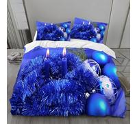 LANSHAN Blue Ball Double Duvet Cover, Blue Candlelight Bedding, Microfibre Duvet Cover Set with Zipper Closure, Soft Cosy Quilt Cover 200 x 200 cm, and 2 Pillow Cases 50 x 75 cm