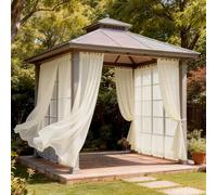 LANSHENG Outdoor Curtains Waterproof, 2 Panels Gazebo Pergola Curtains | Hook and Loop Sheer Curtains for Patio, Garden, Living Room, Bedroom, Porch, Beige, 132x274cm