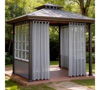 LANSHENG Outdoor Curtains Waterproof, Gazebo Pergola Curtains, Grey | Hook and Loop Sheer Curtains for Patio, Garden, Living Room, Bedroom, Porch, 132x274cm