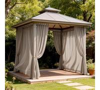 LANSHENG Outdoor Curtains Waterproof, Gazebo Pergola Curtains, Linen | Hook and Loop Sheer Curtains for Patio, Garden, Living Room, Bedroom, Porch, 132x274cm