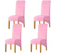 LANSHENG Stretchy Chair Covers for Dining Room Chairs,Stretch Spandex with Elastic Band Chaircover,Velvet Large Dining Chair Slipcovers for Restaurant Hotel Party Banquet (Pink,Set of 4(XL))