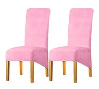 LANSHENG Stretchy Chair Covers for Dining Room Chairs,Stretch Spandex with Elastic Band Chaircover,Velvet Large Dining Chair Slipcovers for Restaurant Hotel Party Banquet (Pink,Set of 2(XL))