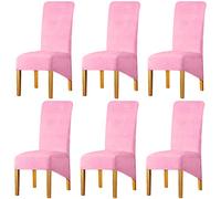 LANSHENG Stretchy Chair Covers for Dining Room Chairs,Stretch Spandex with Elastic Band Chaircover,Velvet Large Dining Chair Slipcovers for Restaurant Hotel Party Banquet (Pink,Set of 6(XL))