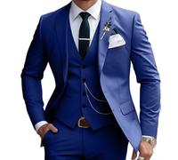 Lanshion 3 Pieces Suits for Men, Men's 2 Button Slim Fit Suit Set Notched Lapel Solid Blazers Vest Pants Set, Royal Blue11, 3XL