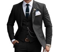 Lanshion 3 Pieces Suits for Men, Men's 2 Button Slim Fit Suit Set Notched Lapel Solid Blazers Vest Pants Set, Black, XL