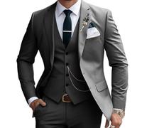 Lanshion 3 Pieces Suits for Men, Men's 2 Button Slim Fit Suit Set Notched Lapel Solid Blazers Vest Pants Set, Dark Grey, S