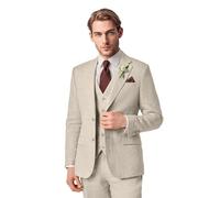 Lanshion Men's Linen Suit 3 Piece Summer Slim Fit Blazer Set for Beach Weddings Parties Casual Business Jacket Vest Pants, Beige, XL