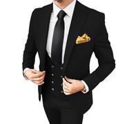 Lanshion Mens Slim Fit Suit 3 Piece Solid Double-Breasted Casual Business Blazer Set for Weddings Party Tuxedo Jacket Pants, Black, XS