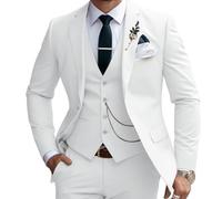 Lanshion Mens Suits Slim Fit 3 Piece Business Wedding Tuxedo Jacket Vest Pants Suit Set, White, XXL