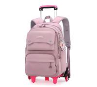 LANSHIYA Solid Color Girls Rolling Backpack with Wheels Schoolbag Elementary School Student Trolley Daypack, A-purple - Six Wheels, 6 Wheels, Daypack Backpacks