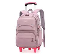 LANSHIYA Solid Color Girls Rolling Backpack with Wheels Schoolbag Elementary School Student Trolley Daypack, A-purple - Two Wheels, 2 Wheels, Daypack Backpacks
