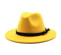 Lanshui Accessories, Gangster Trilby Felt Fedora Hat Wide Brim Top Jazz Caps Wool White Wedding Hat(Yellow,59-61CM)