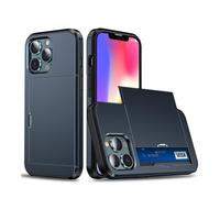 Lanshui Cover, Anti-Scratch Business Phone Case, Slide Armor Wallet Card Slots Holder Cover compatible with iPhone 16 Pro Max 6.9 inch(Navy Blue)