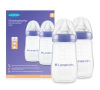 Lansinoh Anti Colic Baby Bottle - 2 Pack 240 ml - NaturalWave® Teats Reduces Nipple Confusion - BPA & BPS-Free Breastfeeding Bottle Feeding Stackable Lid Fridge Freezer Milk Storage Feeding Bottles