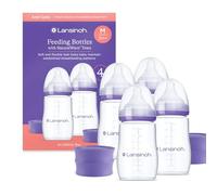 Lansinoh Anti Colic Baby Bottle - 240ml - NaturalWave® Medium Flow Teats Reduces Nipple Confusion + New Stackable Lid Breast Milk Storage Bottles Breastfeeding Bottle Feeding - Baby Bottles 4-Pack