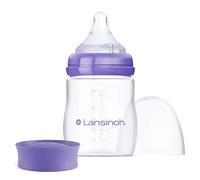 Lansinoh Anti-Colic Baby Bottle for Breastfeeding Babies, 5 Ounces, 1 Count, Includes 1 Slow Flow Nipple, Size S and Stackable Lid
