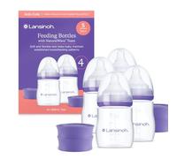 Lansinoh Anti Colic Baby Bottles - 160ml - NaturalWave® Medium Flow Teats Reduces Nipple Confusion + New Stackable Lid Breast Milk Storage Bottles Breastfeeding Bottle Feeding - Baby Bottle 4-Pack
