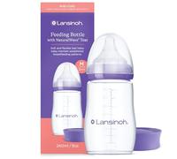 Lansinoh Anti Colic Baby Bottle - 240ml - NaturalWave® Medium Flow Teats Reduces Nipple Confusion + New Stackable Lid Breast Milk Storage Bottles Breastfeeding Bottle Feeding - Baby Bottles