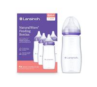 Lansinoh Anti-Colic Baby Bottles for Breastfeeding Babies, 11 Ounces, 4 Count, with 4 Fast Flow Nipples, Size F