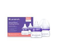 Lansinoh Anti-Colic Baby Bottles for Breastfeeding Babies, 2 Ounces, 2 Count, with 2 Extra Slow Newborn Flow Nipples, Size XS