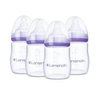 Lansinoh Anti-Colic Baby Bottles for Breastfeeding Babies, 5 Ounces, 4 Count, Includes 4 Slow Flow Nipples, Size S