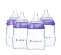 Lansinoh Anti-Colic Baby Bottles for Breastfeeding Babies, 5 Ounces, 4 Count, Includes 4 Slow Flow Nipples, Size S