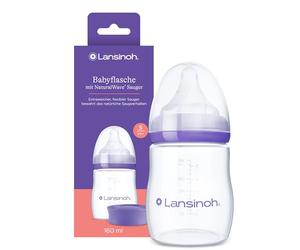 Lansinoh Baby Bottle with NaturalWave Teat Size S, 160 ml - Compact Design for Improved Stability - with Stackable Lid