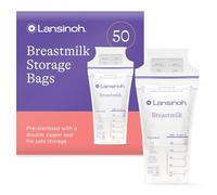 Lansinoh Breast Milk Storage Bags Breastmilk Pouches for fridge or freezer use, store flat or standing, BPA and BPS free, pre-sterilised, double zipper seal, Pack of 50