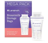 Lansinoh Breast Milk Storage Bags Breastmilk Pouches for fridge or freezer use, store flat or standing, BPA and BPS free, pre-sterilised, double zipper seal, Pack of 75