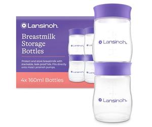 Lansinoh Breastmilk Storage Bottles - 4 x 160 ml - Stackable BPA-Free | Leak-Proof Breastfeeding Newborn Essentials Fridge Freezer Reusable Baby Food Storage Containers Weaning Breast Milk Feeding