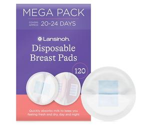 Lansinoh Disposable Breast Pads for nursing breastfeeding mothers, essential for hospital bag, thin super absorbent layers, discreet fit, 60 Count (Pack of 2)