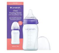 Lansinoh Glass Baby Bottle with NaturalWave Teat (160 ml), Anti-colic, Premium heat & thermal shock-resistant glass, Slow Flow soft & flexible silicone teat, teats are BPA & BPS free, purple
