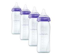 Lansinoh Glass Baby Bottle + NaturalWave™ Medium Flow Teat with Anti Colic Air Vent - 240ml - Breastfeeding Bottle Feeding: Clinically Proven to Reduce Nipple Confusion (Pack of 4)
