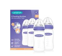 Lansinoh Baby Bottle Pack of 2 with NaturalWave Teat (240 ml), Anti-colic, Plastic 100% BPA & BPS free, Medium Flow silicone teat which is soft and flexible, purple