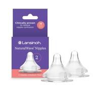 Lansinoh mOmma Nipples Medium-Flow, 2 Count, 100% Silicone, Anti-Colic, BPS and BPA Free, Easy to Clean and Assemble, Microwave and Dishwasher Safe