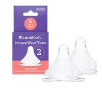 Lansinoh NaturalWave Baby Bottle Teats - Anti-Colic Air Vent - BPA & BPS-Free - Clinically Proven to Reduce Nipple Confusion - Compatible with Lansinoh Bottles (2 Pack, Slow Flow)